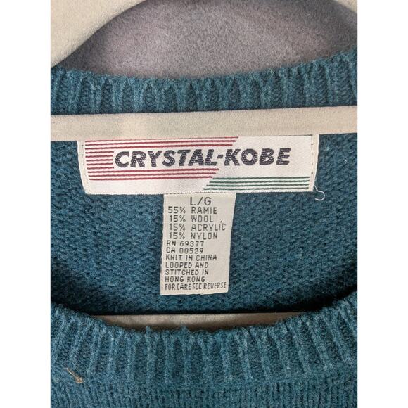 VTG Crystal Kobe Sweater Large Green Chunky Knit Floral Cottagecore - Picture 3 of 7